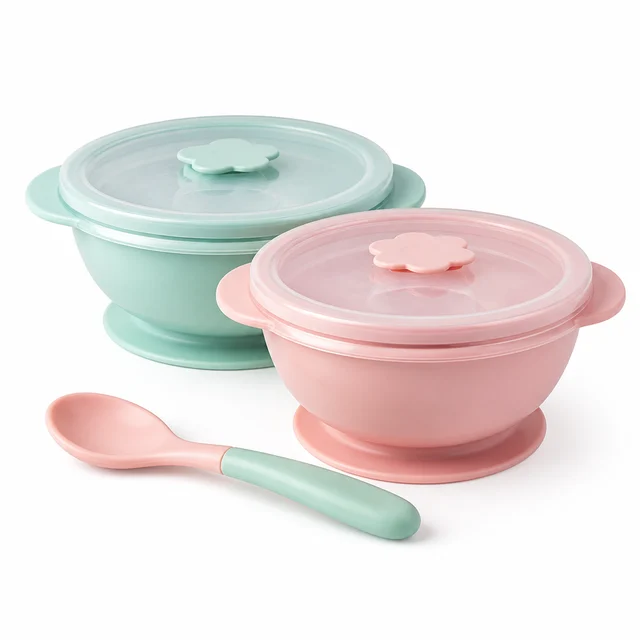 Chicco Easy Meal Bowl Set — two lidded weaning bowls with spoon