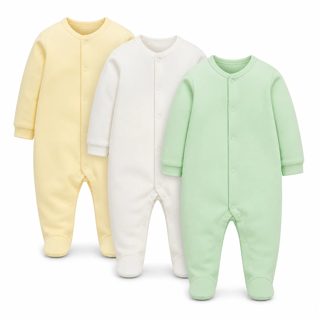 Mothercare Unisex Cotton Sleepsuit Set — three soft long-sleeve baby sleepsuits