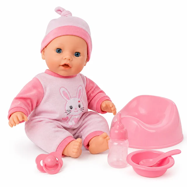 Generic Baby Doll with Feeding Set — soft-bodied doll with bottle accessory