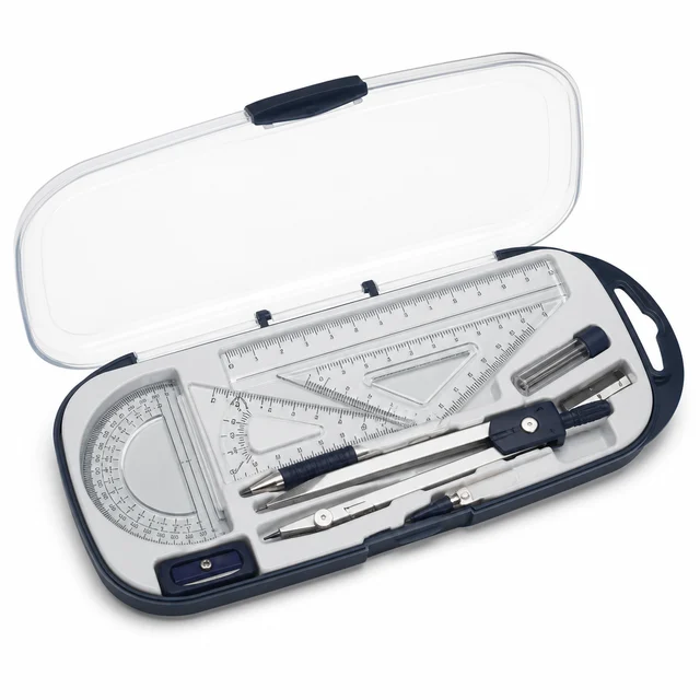 Deli Geometry Set with Compass — student maths instruments in protective case