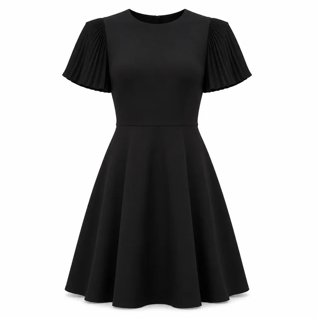 New Look Pleated Sleeve Fit and Flare Dress in Black